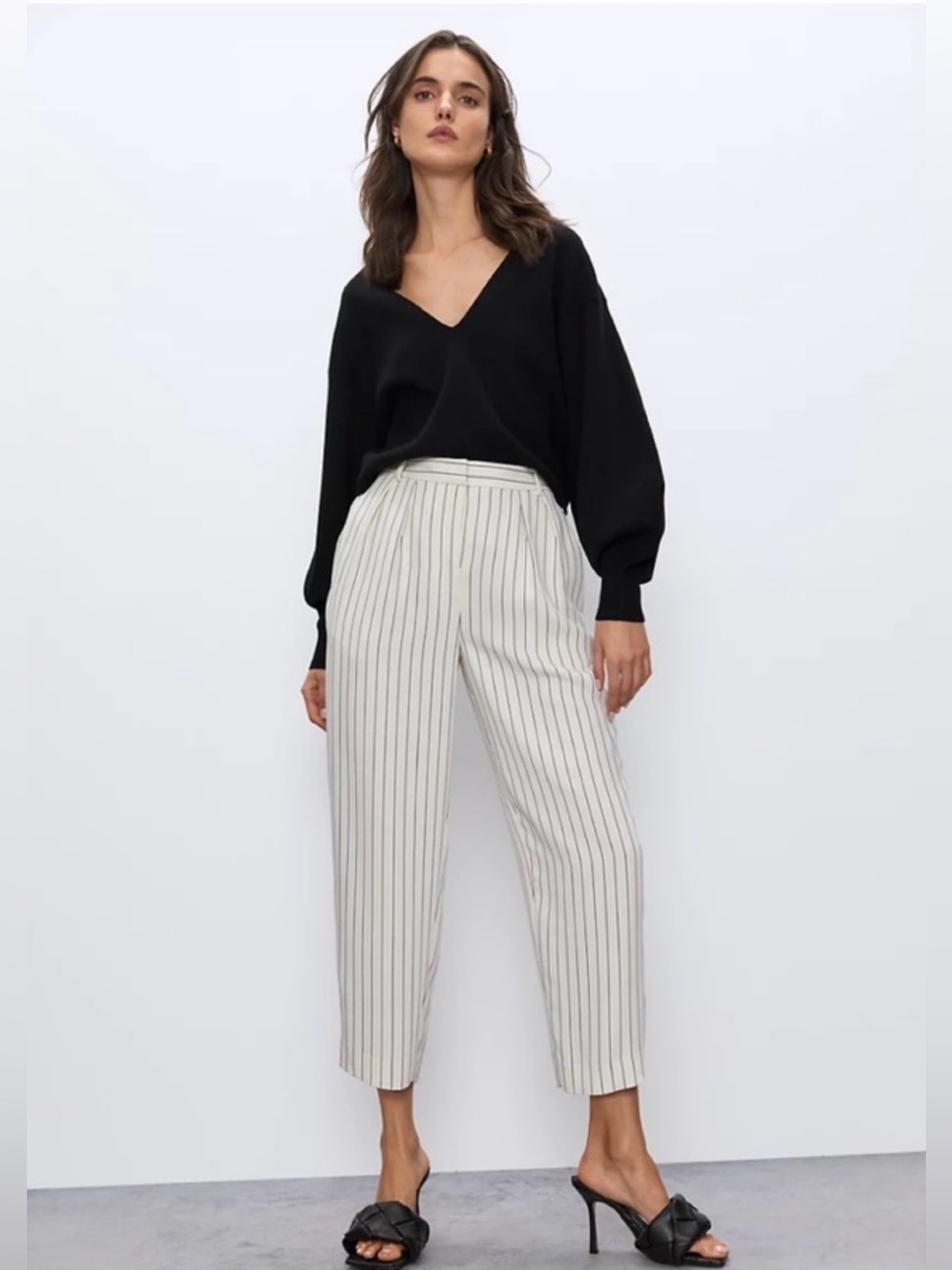 Babaton Modesto Pant Cream Pinstripe Wide-Leg Trousers Size 00